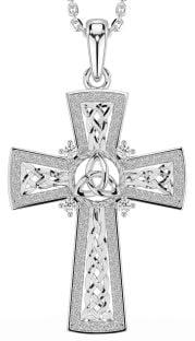 Diamond Silver Celtic Cross Trinity Knot Necklace