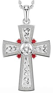 Ruby Silver Celtic Cross Trinity Knot Necklace