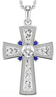 Sapphire Silver Celtic Cross Trinity Knot Necklace