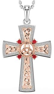 Ruby Rose Gold Silver Celtic Cross Trinity Knot Necklace