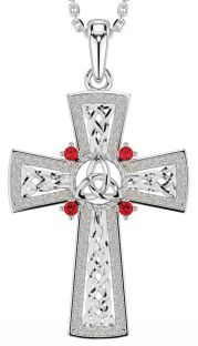 Ruby White Gold Celtic Cross Trinity Knot Necklace