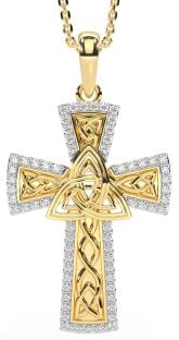 Diamond Gold Silver Celtic Cross Trinity Knot Necklace