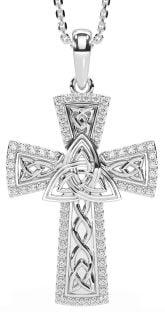 Diamond Silver Celtic Cross Trinity Knot Necklace