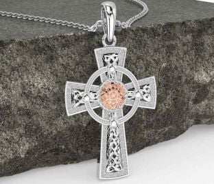 White Rose Gold Celtic Cross Warrior Necklace