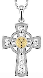 White Yellow Gold Celtic Cross Warrior Necklace