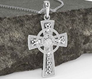 White Gold Celtic Cross Warrior Necklace