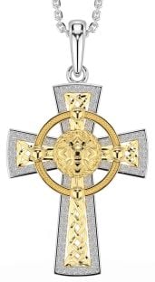 White Yellow Gold Celtic Cross Warrior Necklace