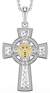 Diamond Gold Silver Celtic Warrior Cross Necklace