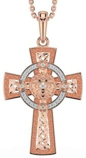 Diamond Rose Gold Silver Celtic Warrior Cross Necklace