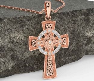 Diamond Rose Gold Silver Celtic Warrior Cross Necklace