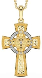Diamond Gold Silver Celtic Warrior Cross Necklace