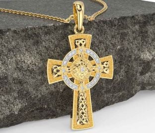 Diamond Gold Silver Celtic Warrior Cross Necklace