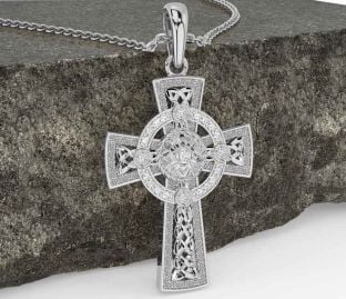 Diamond Silver Celtic Warrior Cross Necklace