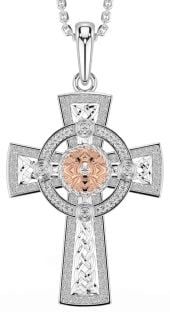 Diamond White Rose Gold Celtic Warrior Cross Necklace