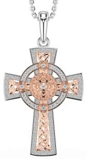 Diamond Rose Gold Silver Celtic Warrior Cross Necklace