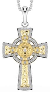 Diamond Gold Silver Celtic Warrior Cross Necklace