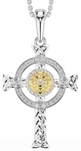Diamond Gold Silver Celtic Warrior Cross Necklace