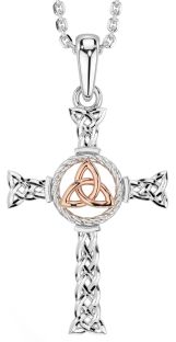 Rose Gold Silver Celtic Cross Trinity Knot Necklace