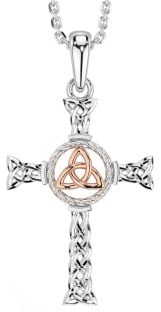 Rose Gold Silver Celtic Cross Trinity Knot Necklace