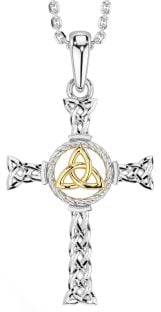 Gold Silver Celtic Cross Trinity Knot Necklace