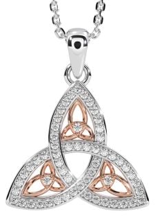 Diamond Rose Gold Silver Celtic Trinity Knot Necklace