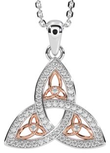 Diamond White Rose Gold Celtic Trinity Knot Necklace