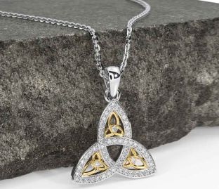 Diamond White Yellow Gold Celtic Trinity Knot Necklace