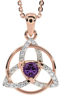 Diamond Alexandrite Rose Gold Silver Celtic Trinity Knot Necklace