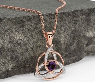 Diamond Alexandrite Rose Gold Silver Celtic Trinity Knot Necklace