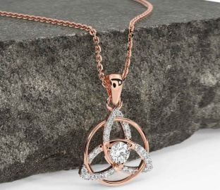 Diamond Rose Gold Silver Celtic Trinity Knot Necklace