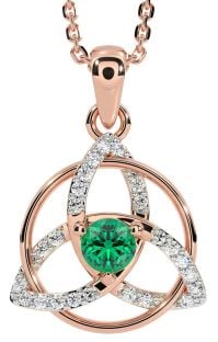 Diamond Emerald Rose Gold Silver Celtic Trinity Knot Necklace