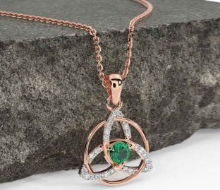 Diamond Emerald Rose Gold Silver Celtic Trinity Knot Necklace
