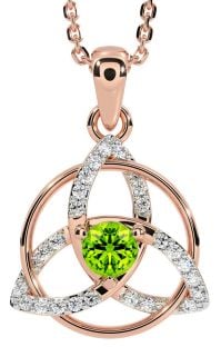 Diamond Peridot Rose Gold Silver Celtic Trinity Knot Necklace