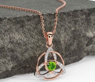 Diamond Peridot Rose Gold Silver Celtic Trinity Knot Necklace