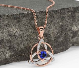 Diamond Sapphire Rose Gold Silver Celtic Trinity Knot Necklace