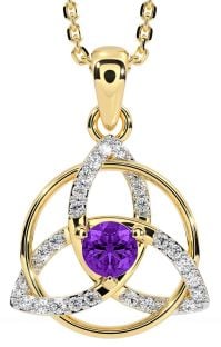 Diamond Amethyst Gold Silver Celtic Trinity Knot Necklace