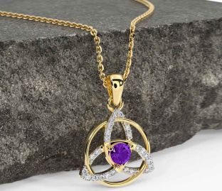 Diamond Amethyst Gold Silver Celtic Trinity Knot Necklace