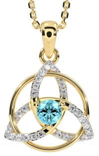 Diamond Aquamarine Gold Silver Celtic Trinity Knot Necklace