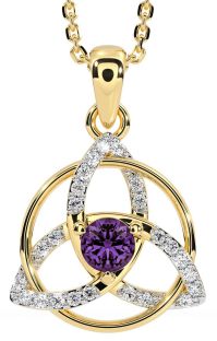 Diamond Alexandrite Gold Silver Celtic Trinity Knot Necklace