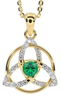 Diamond Emerald Gold Silver Celtic Trinity Knot Necklace