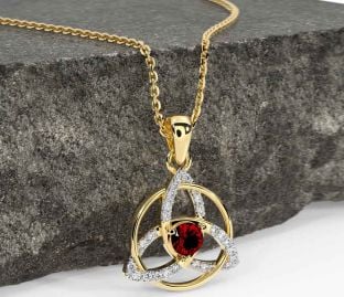 Diamond Garnet Gold Silver Celtic Trinity Knot Necklace