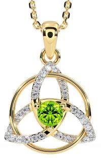 Diamond Peridot Gold Silver Celtic Trinity Knot Necklace
