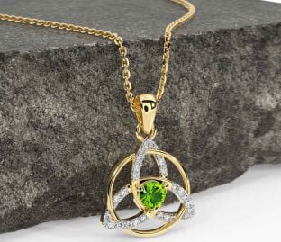Diamond Peridot Gold Silver Celtic Trinity Knot Necklace