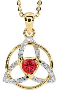 Diamond Ruby Gold Silver Celtic Trinity Knot Necklace