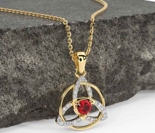 Diamond Ruby Gold Silver Celtic Trinity Knot Necklace