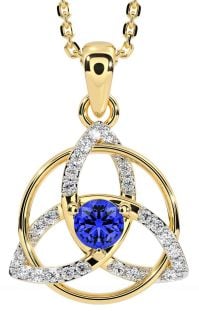 Diamond Sapphire Gold Silver Celtic Trinity Knot Necklace