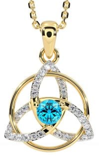 Diamond Topaz Gold Silver Celtic Trinity Knot Necklace