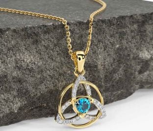 Diamond Topaz Gold Silver Celtic Trinity Knot Necklace