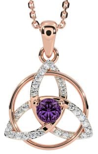 Diamond Alexandrite Rose Gold Celtic Trinity Knot Necklace