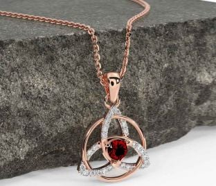 Diamond Garnet Rose Gold Celtic Trinity Knot Necklace